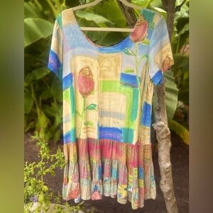 JAMS WORLD Vintage Watercolor Rosebud Print Tiered Hattie Dress Size Medium